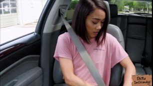 Slender Aria Skye flashes perky small tits for a ride