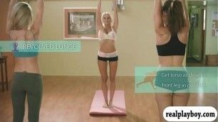Huge tits blonde teaching yoga exercises