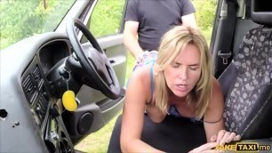 Blonde mum with big natural tits gets fucked in a cab