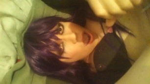 Paulina Doll Cum in mouth (self facial cum) Sexy CD in purple hair