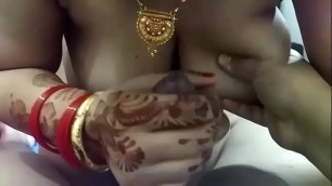 Newly married bhabi stroking hubby's cock