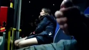 Cum on bus when two girls watch