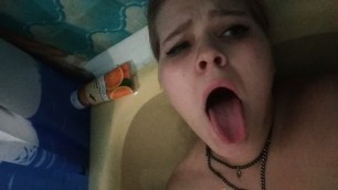 masturbation with a hose, moaning in the bathroom
